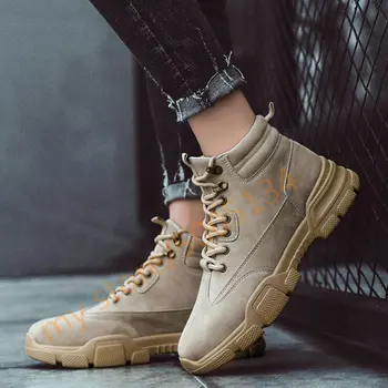 

Men Leather Desert Western Motorcycle Boots Fashion Military Ankle Boots Men high top Footwear Casual sneakers A55-28