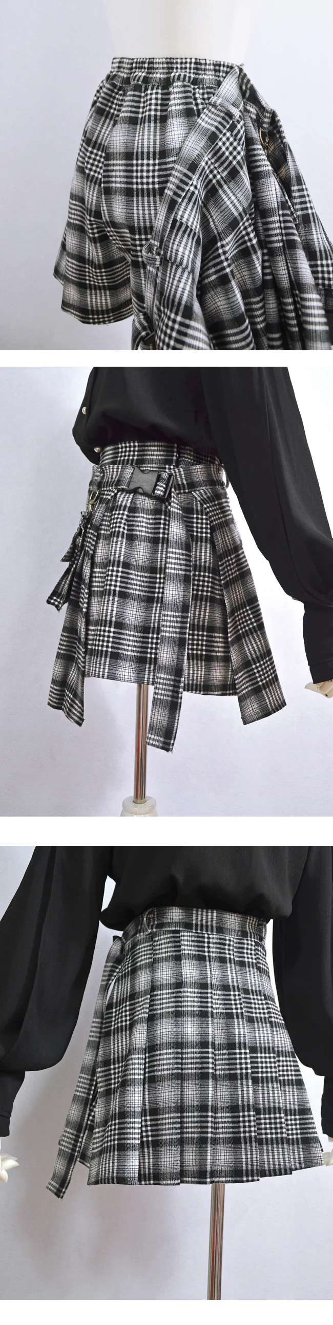Хип-топ, клетчатые юбки, женская уличная одежда, плиссированные мини-юбки с карманами, женские модные юбки в армейском стиле