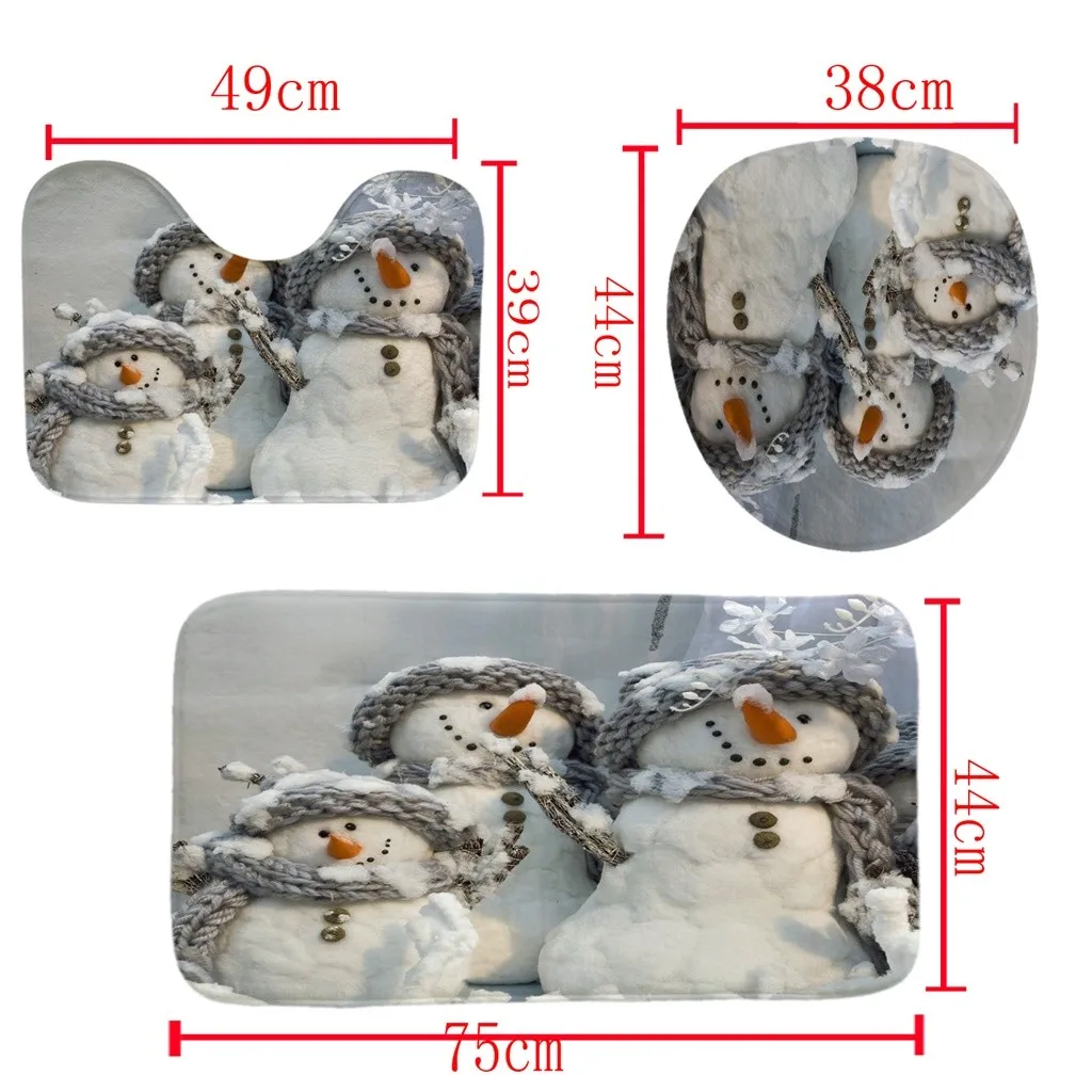 4 шт Рождественская занавеска для душа Ванная комната противоскользящие Ковровые Коврики для туалета Набор ковриков