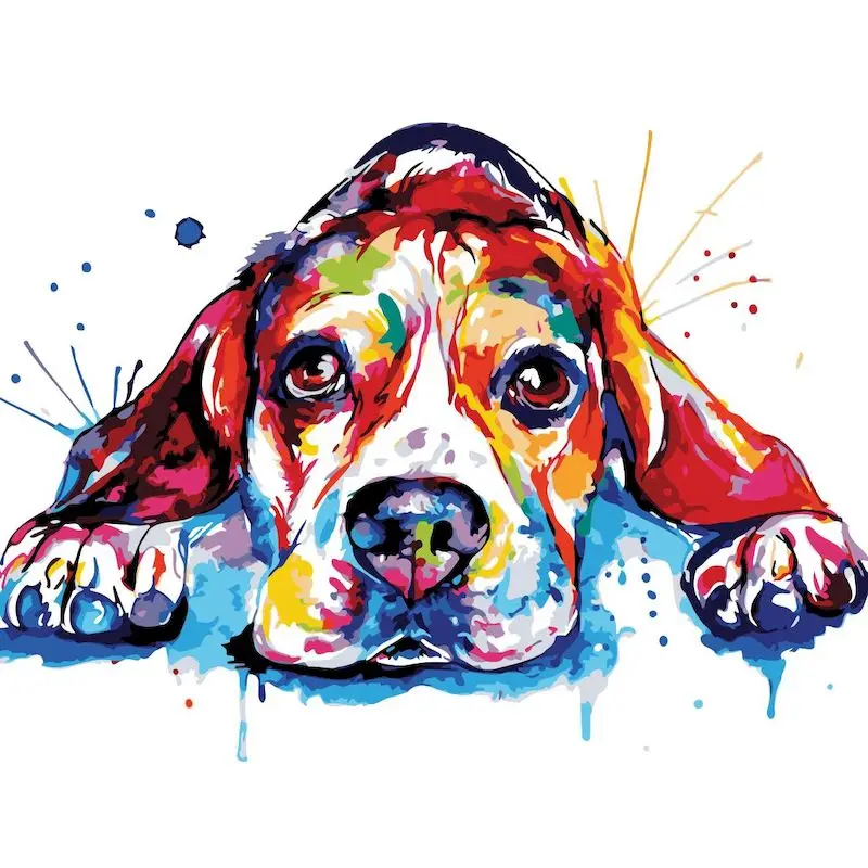 

Gatyztory Colorful Dog Frame DIY Painting By Numbers Animal Handpainted Oil Painting Canvas Colouring Wall Decor