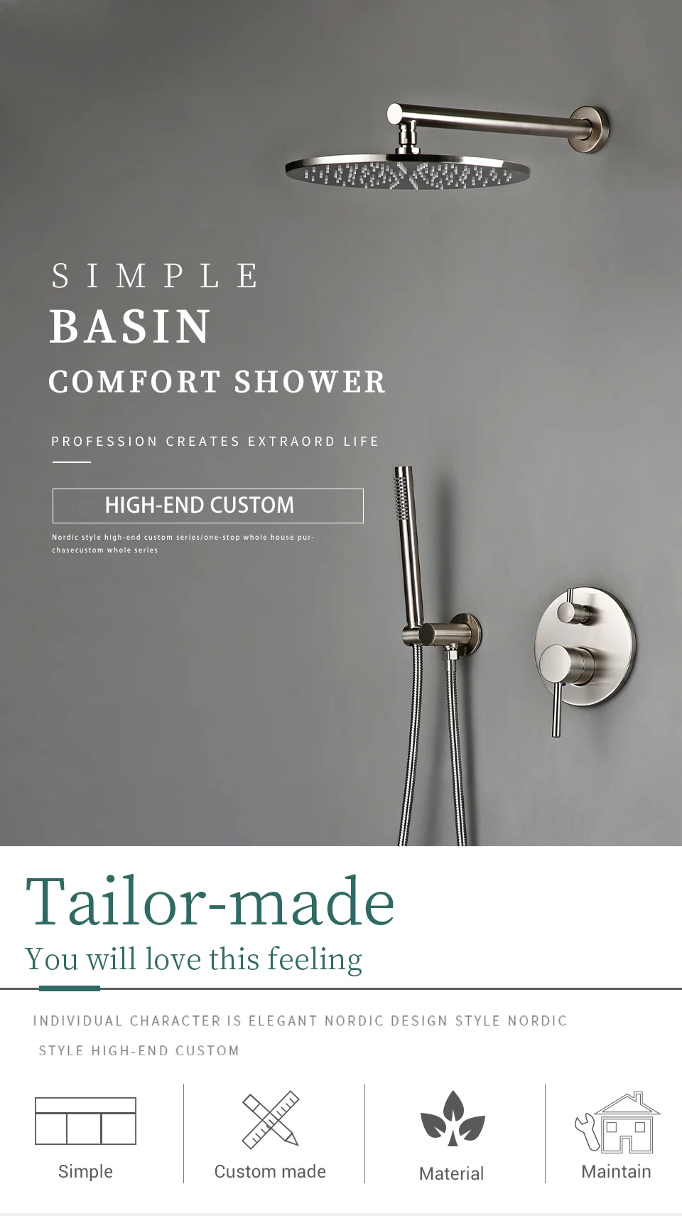 Bagnolux Duschset, Messing-Zeichnung, verdeckte Wandbehang, oberer Kopf und Handvorhang, zwei Funktionen, heißes und kaltes Mischen, Badezimmer-Wasserhahn – Detail 6