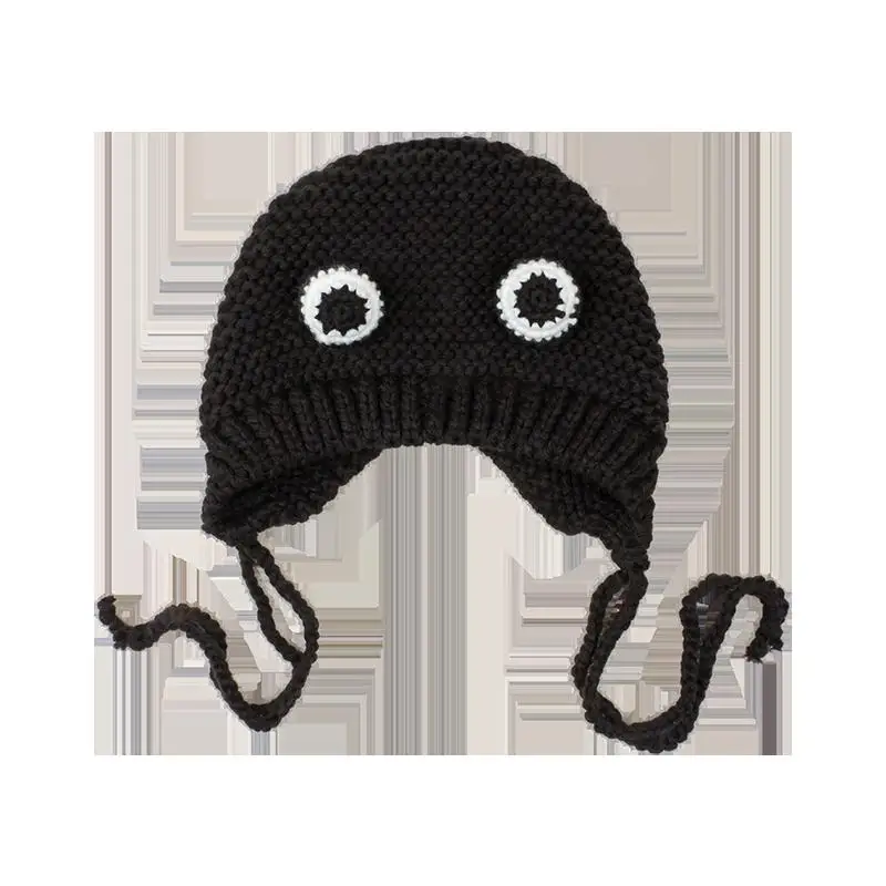 COKK вязаные шапки ручной работы с милой лягушкой и большими глазами для женщин и детей в Корейском стиле, зимние женские шапки, рождественский подарок - Цвет: Black