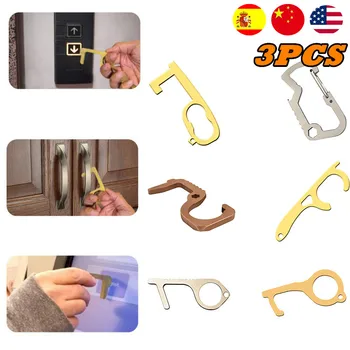 

3pcs Portable Door Contactless Safety Door Opener Safety Protection NO Touch Brass Key Opener Kits Safety Door Opener