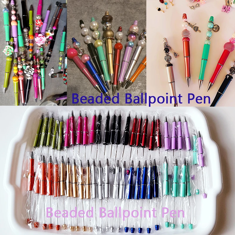 50pcs Beaded Ballpoint Pen DIY Plastic Beadable Pen Personalized Gift School Office Writing Supplies Stationery Wedding Gift