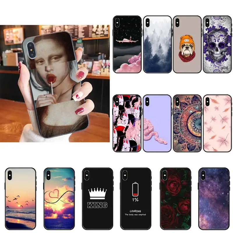 

Starry sky sea skull animal dog snake leopard mona lisa art coque shell cover Phone Case for iPhone 6 7 8 x xr xs max plus