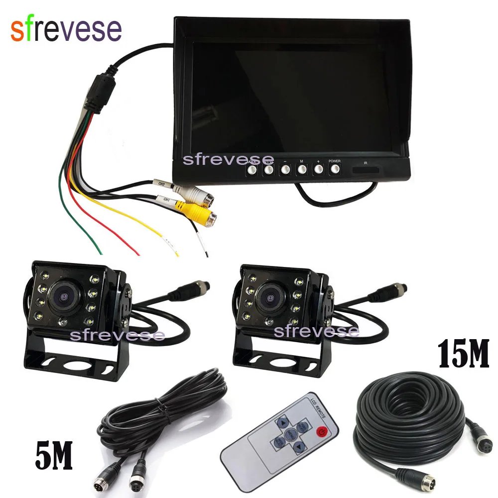 " ips HD SD DVR Запись 2CH Сплит 4Pin автомобильный монитор заднего вида+ 2x водонепроницаемый AHD 1080P камера заднего вида для автобуса грузовика