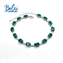 Bolaijewelry, создан нано Изумрудный браслет овальный 5*7 мм драгоценный камень с 925 стерлингового серебра ювелирные украшения для женщин юбилей подарок