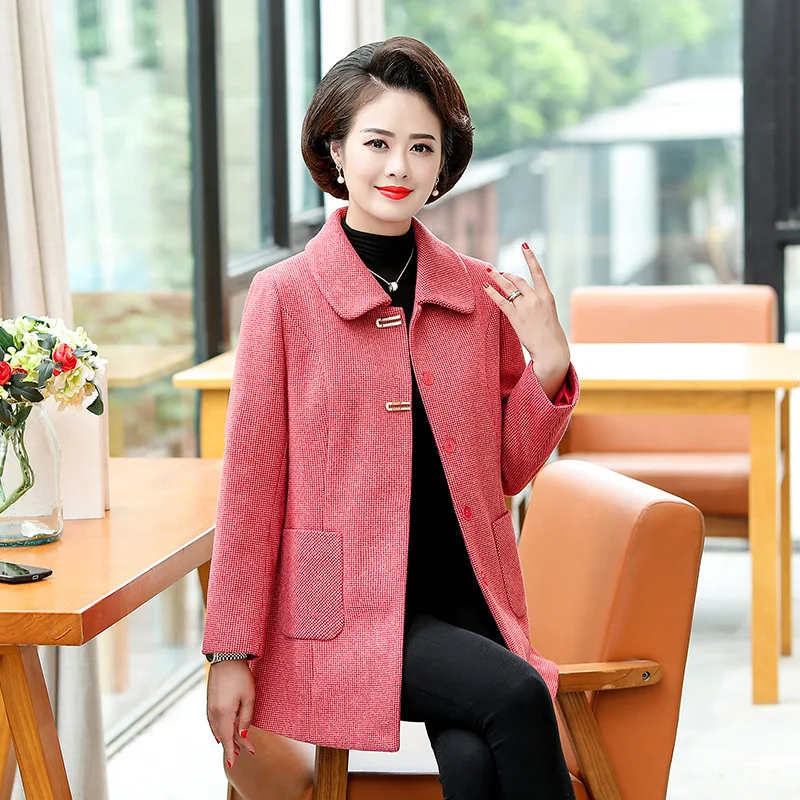 

Mom Spring And Autumn Woolen Jacket Western Style Middle-aged Women's Fall And Winter Clothes Woolen Cloth Tops 40-Year-Old Larg