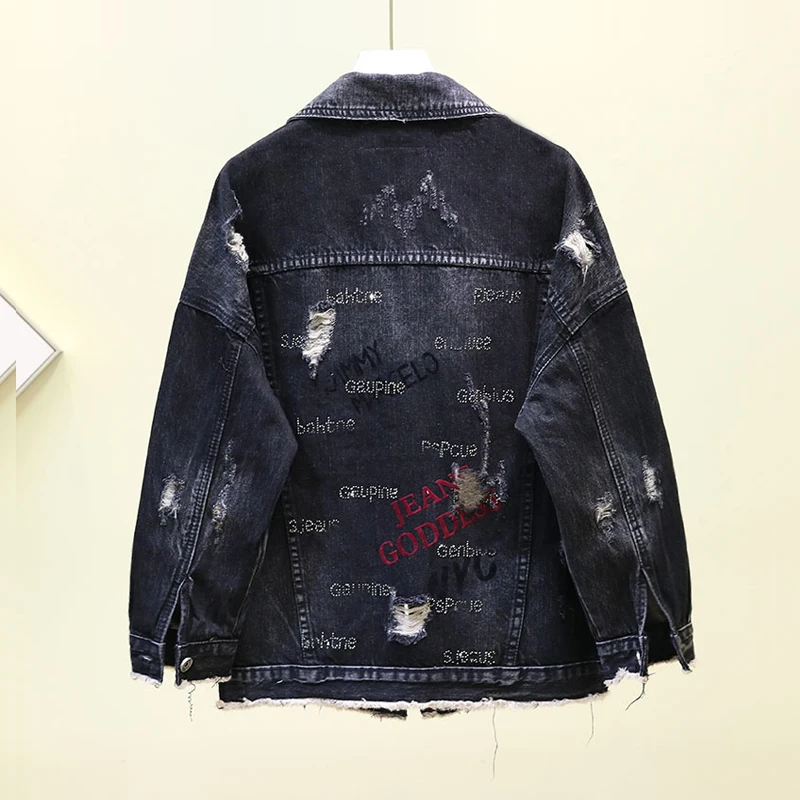 Chaquetas Mujer джинсовая куртка женское Свободное пальто с дырками повседневное BF пальто Женская куртка-бомбер уличная Куртка Jaqueta джинсовое пальто в стиле хип-хоп