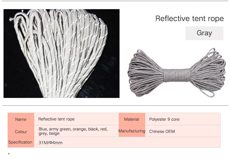 31 м многофункциональная веревка для палатки, светоотражающая Ночная палатка, аксессуары для спорта на открытом воздухе, кемпинга, туризма, парашютный шнур, прочная веревка