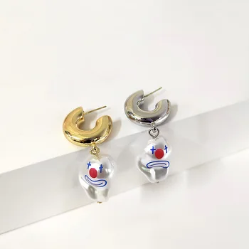 

HUANZHI Natural Freshwater Baroque Pearl Asymmetric Clown Smiley For Women Gift Dangle Earrings Luxury Fine Jewelry Gift New