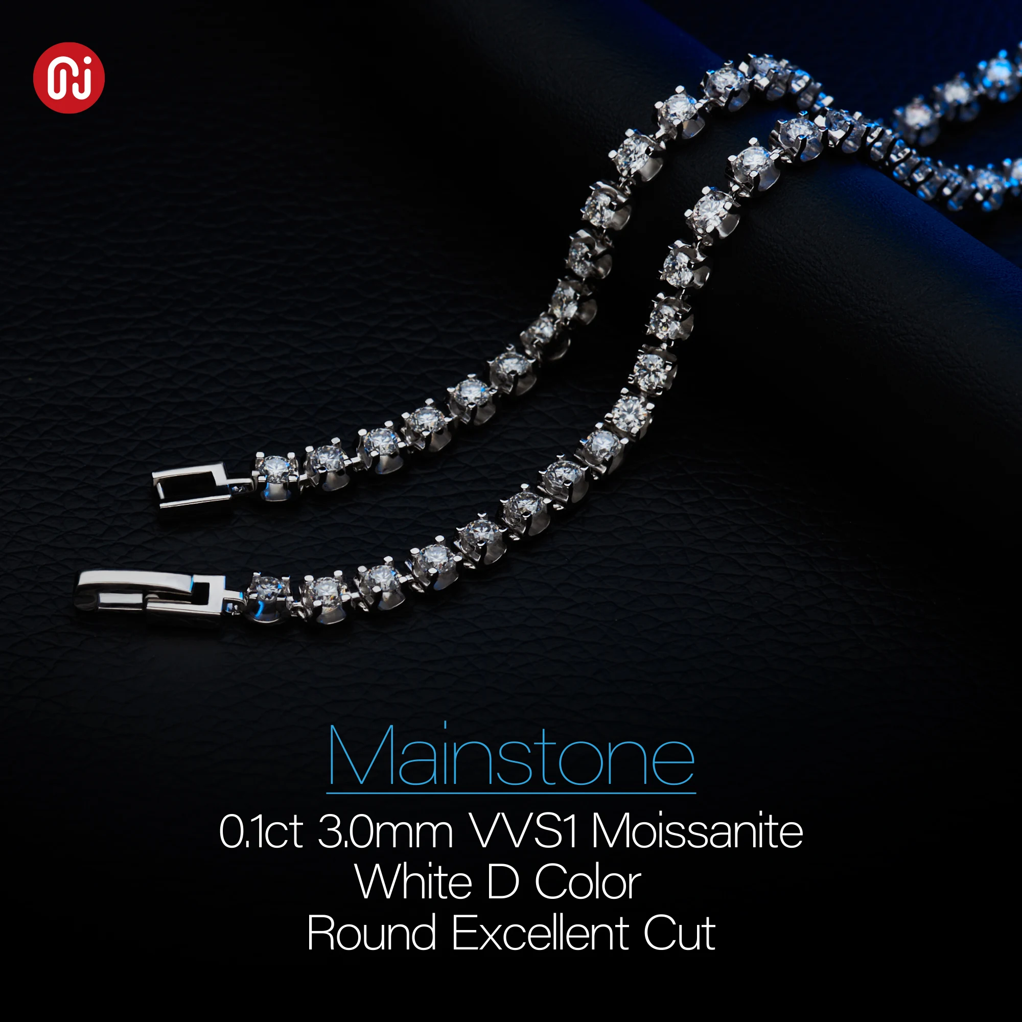 GIGAJEWE 3.0ct 3.0mmX30Pcs D 컬러 라운드 컷 화이트 골드 도금  Moissanite 패션 팔찌 여자 여자 친구 선물