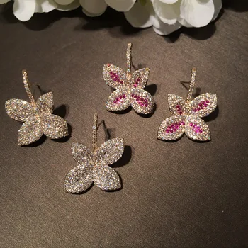 

Bilincolor cz leaf flower luxury dangle earring for women