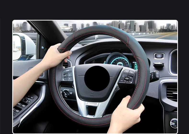 38 см автомобильный Стайлинг натуральная кожа чехол на руль для Volvo S40 S60 S80 V70 V90 XC60 XC70 XC90 аксессуары для интерьера - Название цвета: red lines