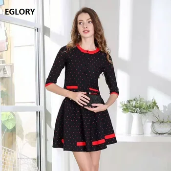 

High Quality Sweater Skirt Sets 2019 Autumn Polka Dot Knitted Cardigan Coat+Color Bock Mini A-Line Skirt Suit Set Sweaters Ladie