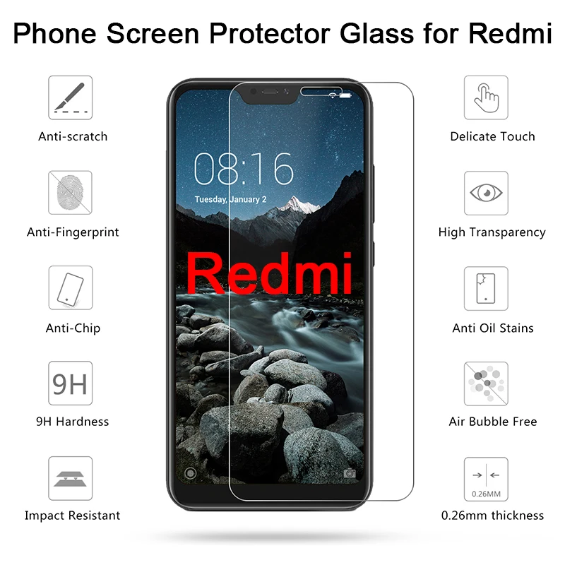 Toughed Protective Glass for Xiaomi Redmi 7 K20 6 Pro 5 Plus Phone Screen Protector for Redmi 7A 6A 5A 4A 4X Tempered Glass