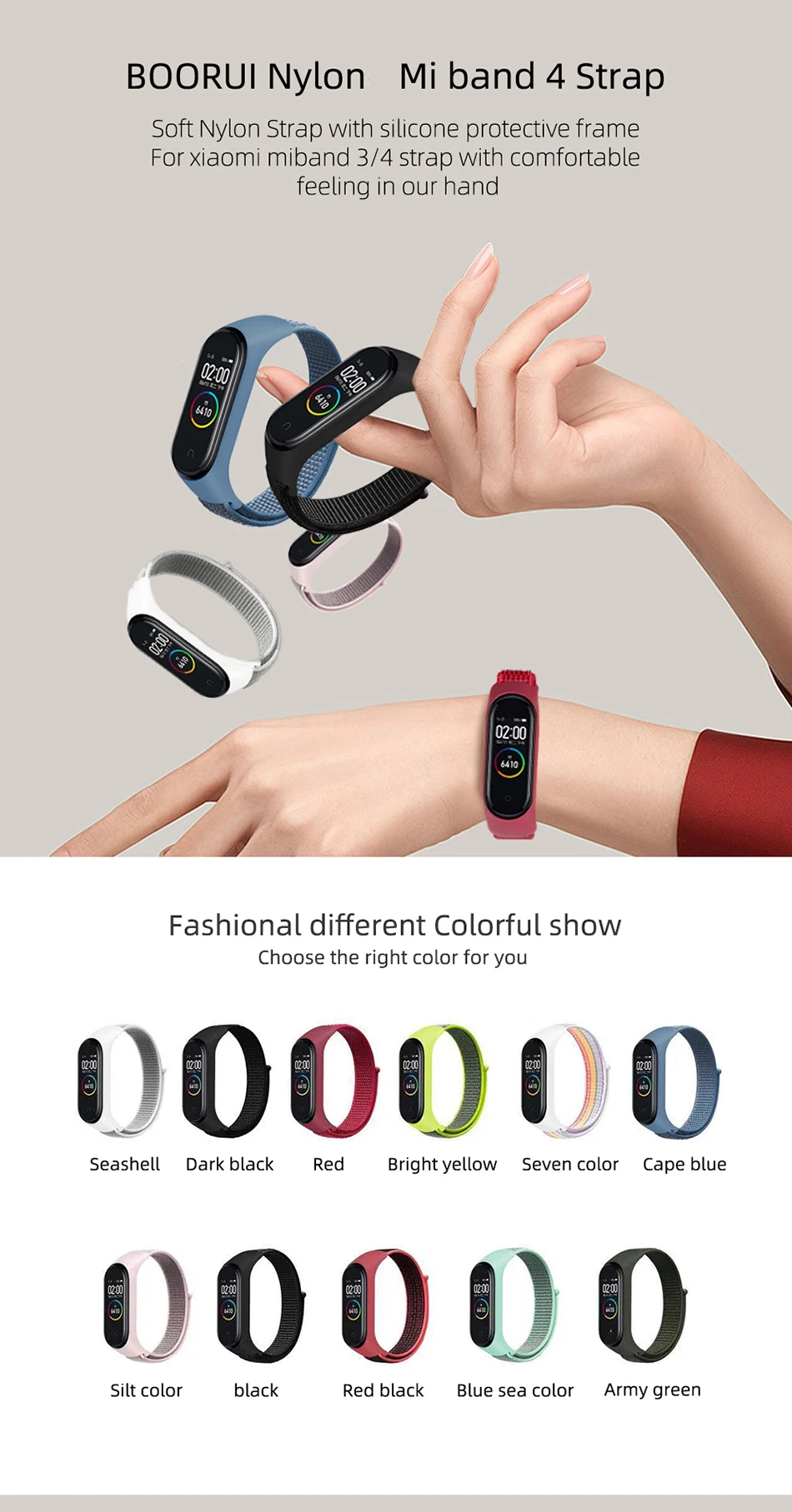 Нейлоновый ремешок BOORUI mi band 4, спортивный нейлоновый ремешок mi band 3, умные аксессуары, Сменный ремешок для xiaomi mi band 3/4