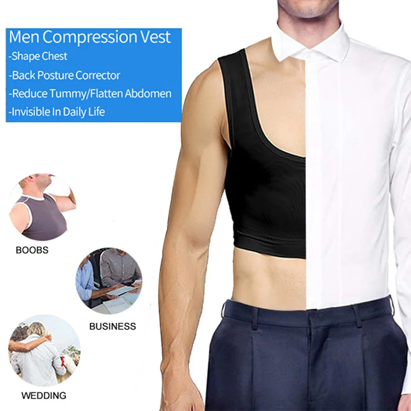 Men's Compression Shirt Undershirt Slimming Tank Top Workout Vest Chest Lifter Body Shaper