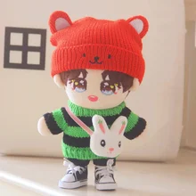 

20cm Toy Baby Clothes Doll Dressing Up Clothing Orange Bear Hat Stripe Sweater Clothes Suit