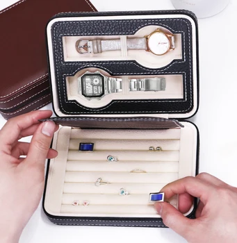 

Watch Storage Box PU Leather Ring Watch Integrated Multi-function Jewelry Box Jewelry Zipper Box Jewelry Watch Storage Box