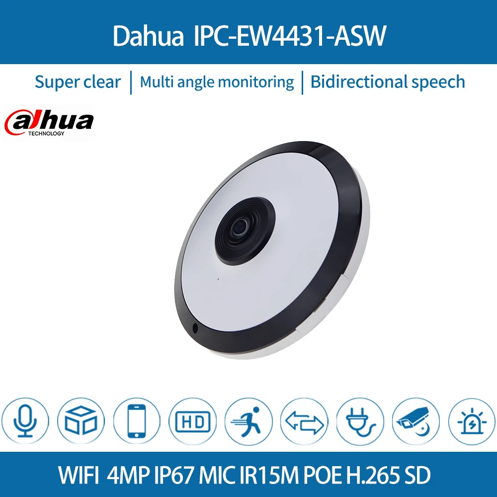 Dahua IPC EW4431 ASW DH 4 МП панорамная POE WIFI рыбий глаз IP камера со встроенным микрофоном слот для SD карты аудио