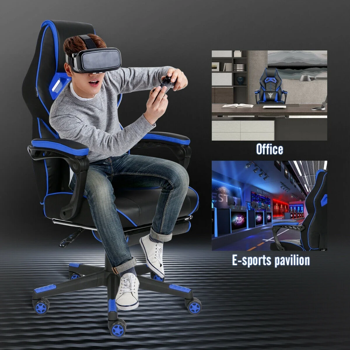  Racing Gaming Chair Computer Office Adjustable Swivel Recliner PU Leather Seat