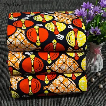 She Love 1Yard Lantern Pattern Printed Binta Real Wax Fabric Ankara African Sewing Fabric For Women Party Dress Making Crafts