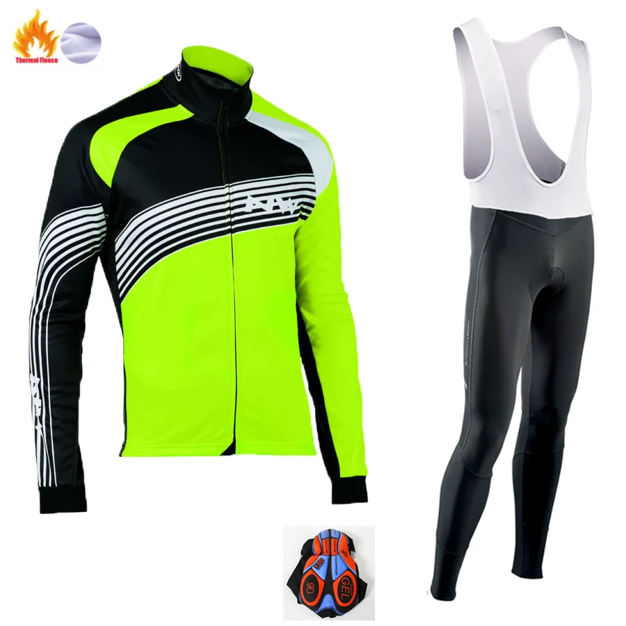 Winter Jersey Suit Pro Team NW велосипедная майка 9D комплект с нагрудником MTB Униформа велосипедная одежда мужская зимняя теплая флисовая велосипедная Одежда для велоспорта - Цвет: Winter Jersey Suit
