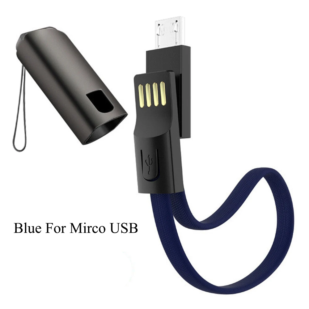 Blue Универсальный короткий 0,2 м микро usb зарядный трос дизайн брелок Портативная зарядка Синхронизация данных Шнур зарядное устройство для Android - Цвет: Blue