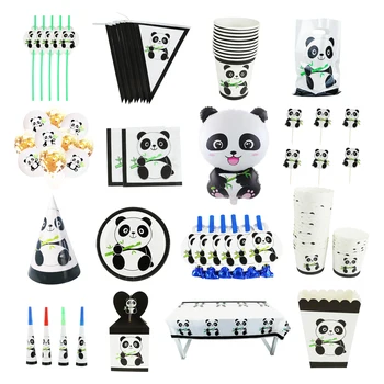 

Hot Cartoon Panda Theme Happy Birthday Party Paper Straws Napkin Balloons Cake Toppers Gift Bags Baby Shower Party Supplies