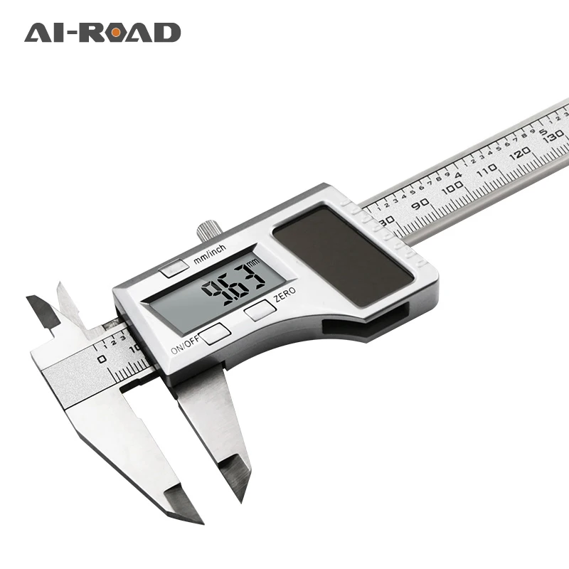 

0-150mm/6" Solar Stainless Steel Digital Display Caliper Metal Micrometer Measuring Depth Measuring Tool LCD Vernier Caliper