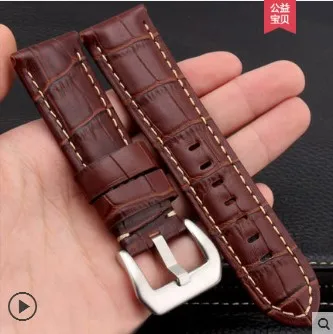 7 shengmeirui Leather watch band 20mm22mm24mm26mm brown black FOR Panerai Strap Replacement Steel Buckle - Цвет ремешка: 7
