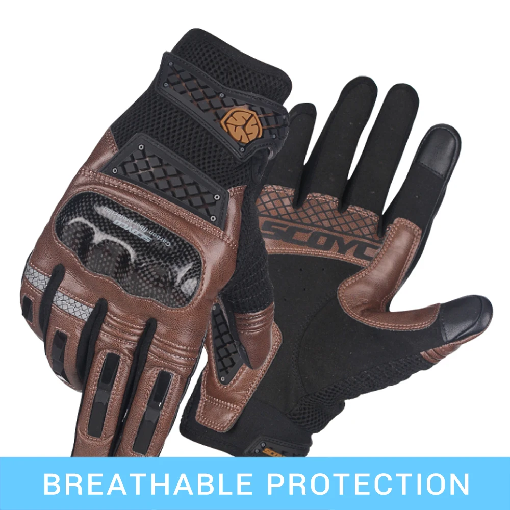 SCOYCO Мотоциклетные Перчатки Guantes Moto из углеродного волокна мото перчатки мужские перчатки для мотокросса сенсорный экран ветрозащитные Мотоциклетные Перчатки - Цвет: MC52 Brown