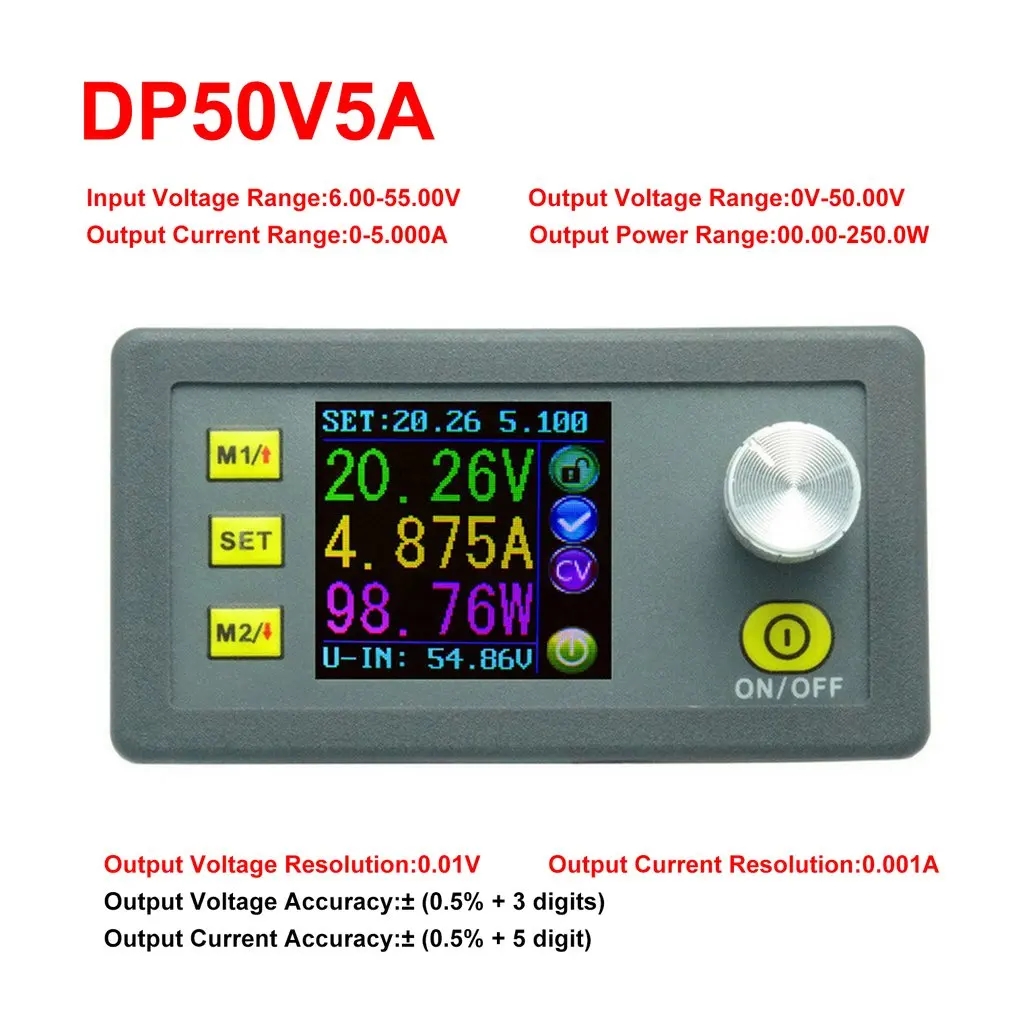 DP50V5A Постоянное Напряжение Ток понижающий Программируемый Модуль питания понижающий преобразователь напряжения регулятор цветной ЖК-дисплей