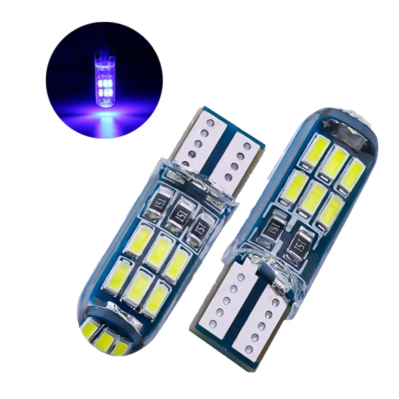 

10Pcs Blue Silicone T10 W5W 4014 15SMD LED Canbus Error Free Car Bulb 168 194 2825 Clearance Lamp License Plate Light 12V