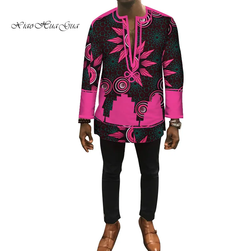 Новая Осенняя Дашики африканская мужская одежда Bazin Riche Лоскутные мужские рубашки одежда на заказ рубашка с принтом для мужчин WYN448