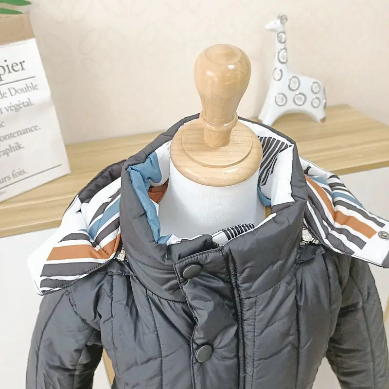 Новая хлопковая длинная куртка для детей 3-9 лет, верхняя одежда для мальчиков, куртка с хлопковой подкладкой, зимняя одежда для девочек, теплое пальто, детский зимний комбинезон с меховым капюшоном