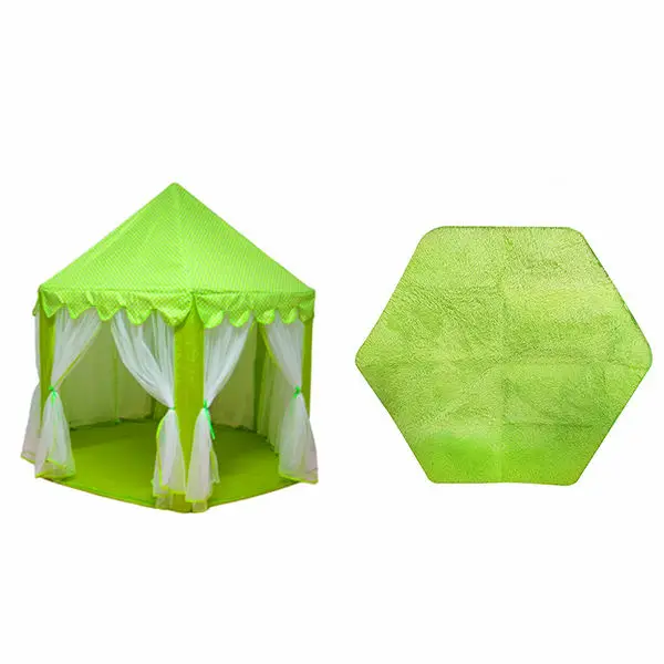 Складной тент Tipi для детей, игровой домик, Вигвама, портативные игрушечные палатки для детей, для маленьких девочек и мальчиков, для улицы, в помещении, игровой домик, Замок принцессы - Color: Tent and Mat Green