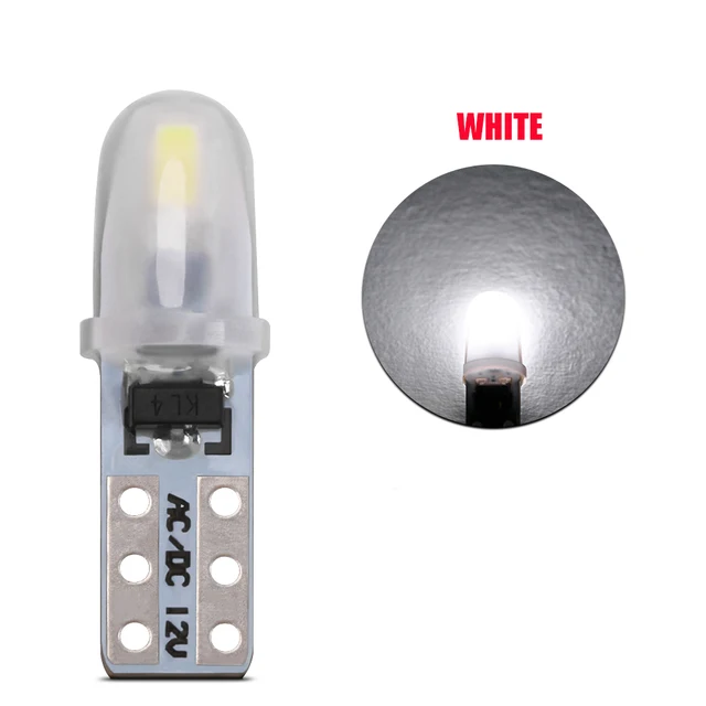 10Pcs T5 W3W W1.2W LED Auto Car Dashboard Light 3014 2-SMD Reading Instrument Panel Lamp No Polarity Bulb White Amber 12V DC White
