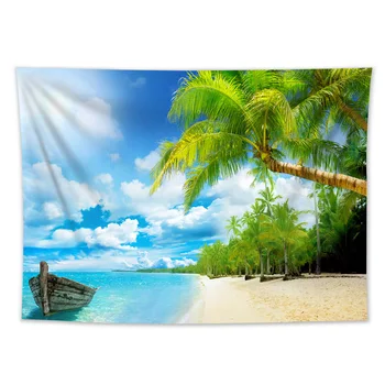 

Summer Beach Palm Tree Tapestry Tropical Sea Ocean Seaside Island Boat Tapestry Wall Hanging Blanket Beach Towel Tablecloth