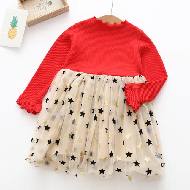 Новинка года; брендовая летняя одежда для маленьких девочек; трикотажное платье принцессы из сетчатой ткани с принтом со звездой; платье для девочек; От 2 до 6 лет - Цвет: BZ732 red
