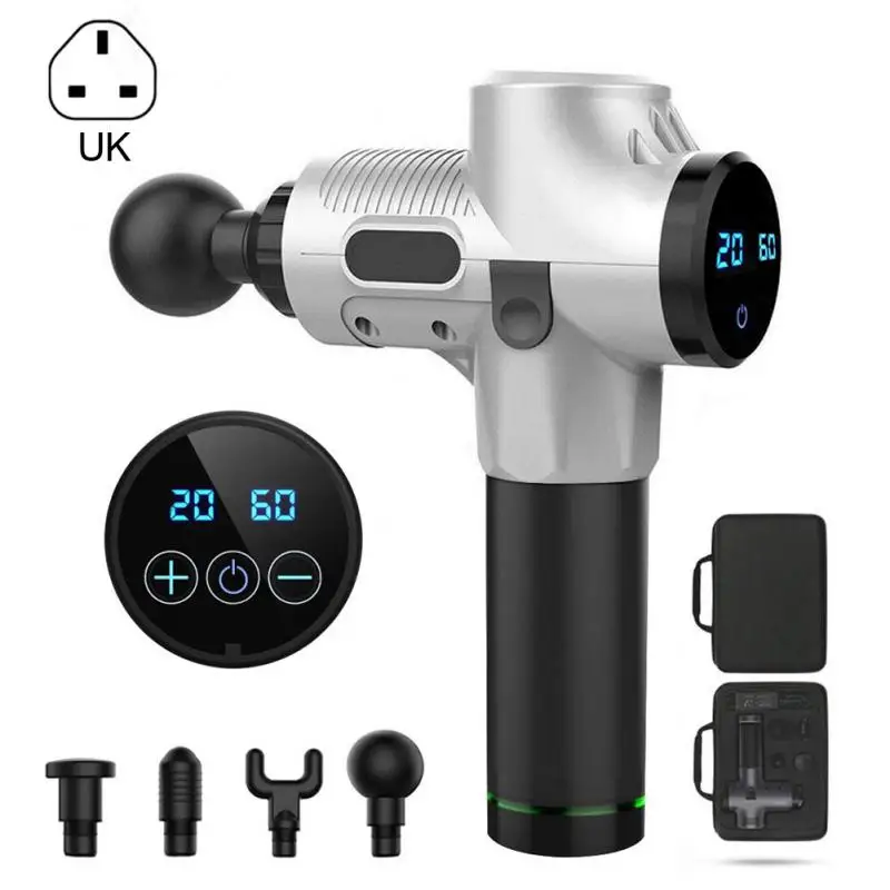 silver UK Plug Пистолет для массажа мышц, массажер для глубоких тканей, терапия, пистолет для упражнений, облегчение боли в мышцах, коррекция фигуры, восстановление, фитнес-оборудование - Цвет: silver UK Plug