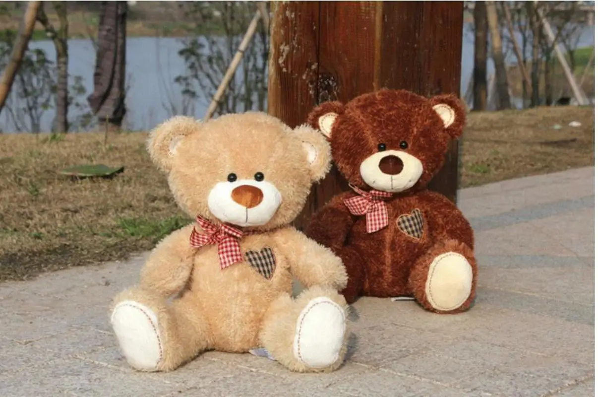 cute lover gift plush scarf beige teddy bear grid heart stuffed animal soft 30cm 