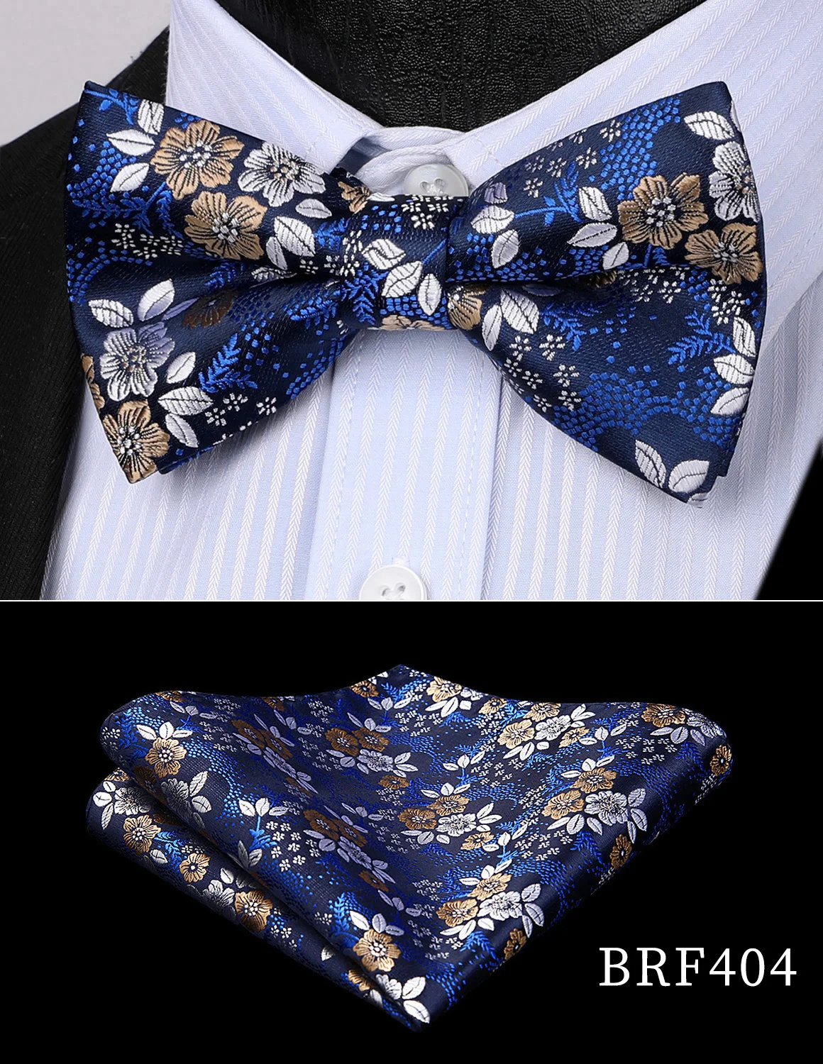 HISDERN Pre Tied Bow Tie Handkerchief Set Pocket Square Floral Paisley Men Adjustable Formal Wedding Party Classic Butterfly - Цвет: BRF404