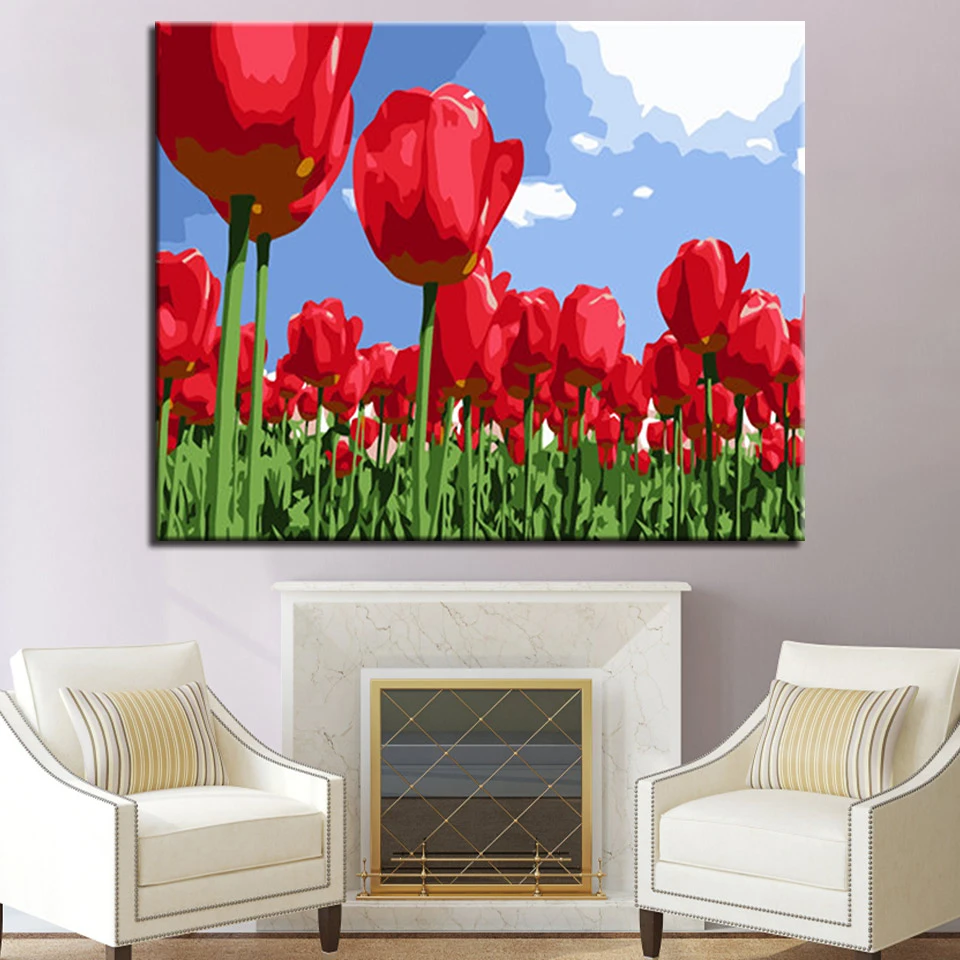 

Red Tulip DIY Painting By Numbers Calligraphy Painting Acrylic Paint By Numbers Wall Art Picture For Home Decors Art