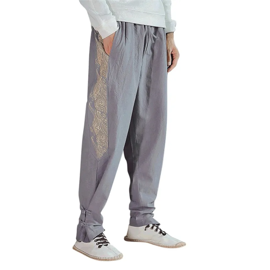 Gray KLV мужские брюки мужские модные новые стильные брюки с большим принтом винтажные хлопковые и льняные брюки повседневные уличные спортивные брюки - Цвет: Gray