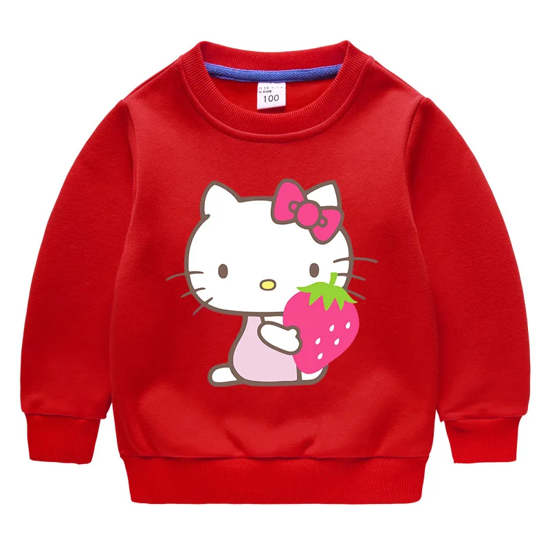 thumbnail image 1 of Hello Kitty estampado de dibujos animados niños más suéter de terciopelo pantalones gruesos cálidos para niños y niñas traje de manga larga de invierno para niños, 1 of 5