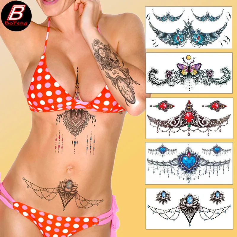Temporary Tatoo Stickers For Women Sexy Chest Waist Clavicle Big FakeTattoo Art Deco Beauty Scar Waterproof tattoo sticker temporary tattoos