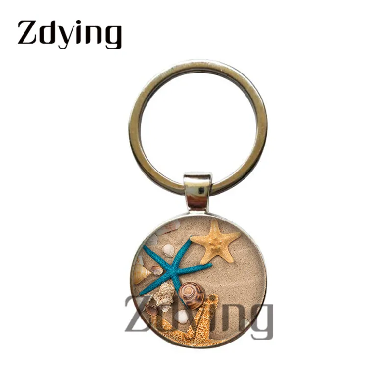 Zdying красивые пляжные камни оболочка брелок со стеклянным кабошоном купол
