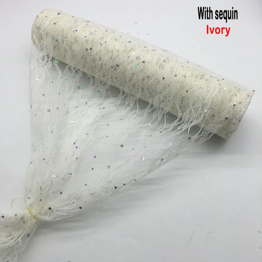 Sequin-Ivory Рулон кружева органза катушка ткань ленты 30*910 см Сетка Ткань DIY свадебное мероприятие лента на стул для вечеринки лук настольная дорожка украшения - Цвет: Sequin-Ivory